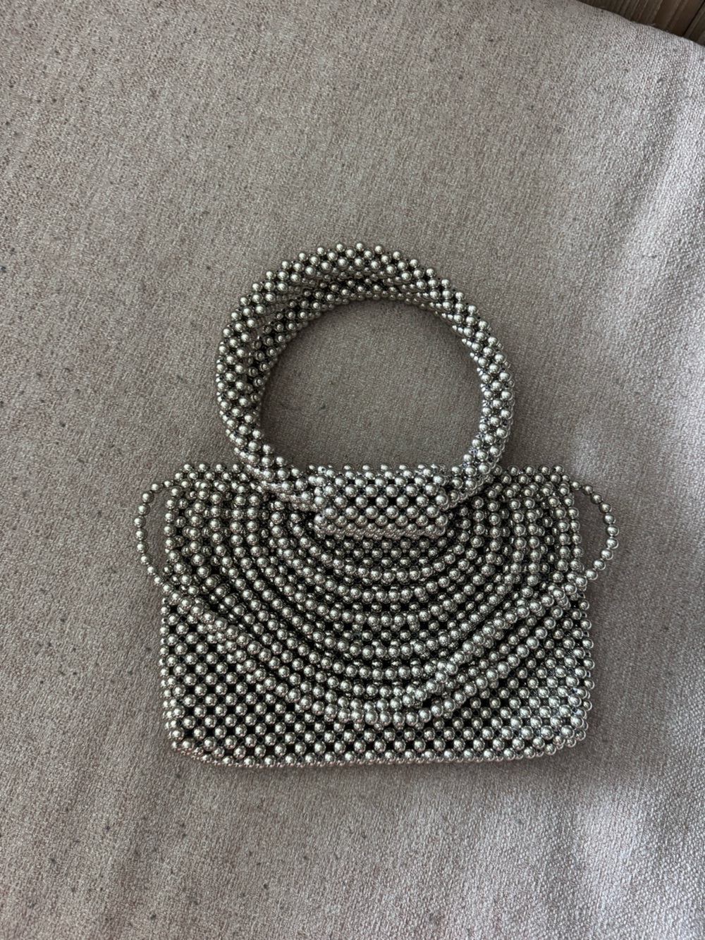 Anthropologie Silver Beaded Mini Top-Handle Bag